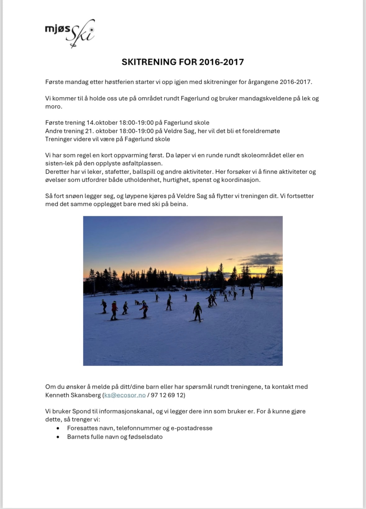 Skitrening 2016-2017. Oppstart mandag 14.oktober!